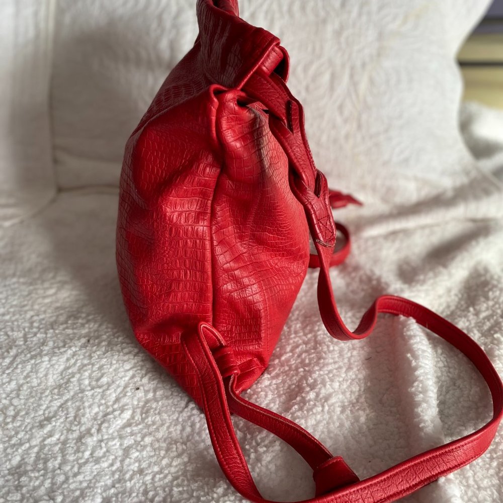 Red Leather Back Pack Purse With Adjustable Straps - image 3